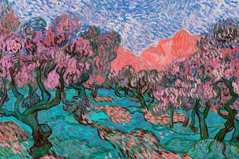 Van Gogh's Olive Trees background, famous artwork remixed by rawpixel