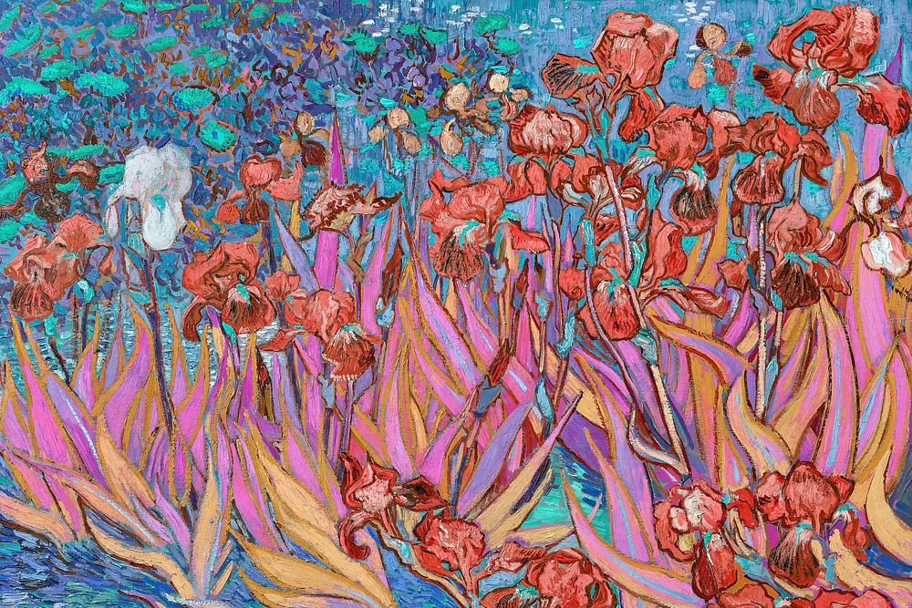 Van Gogh's Irises background, vintage artwork remixed by rawpixel