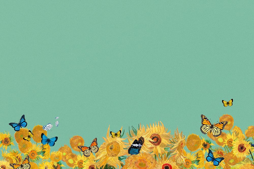 Sunflower green border background, vintage artwork remixed by rawpixel