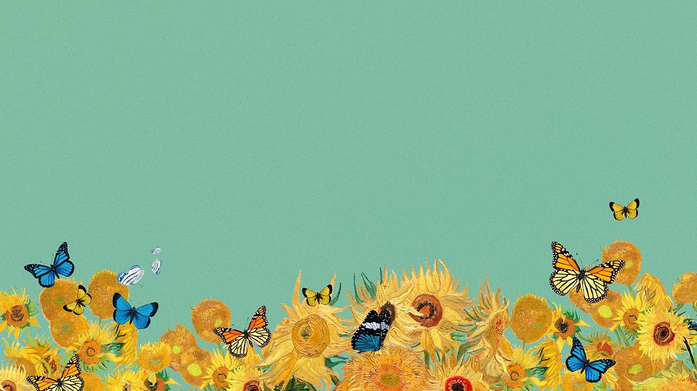 Sunflower green border desktop wallpaper, vintage artwork remixed by rawpixel