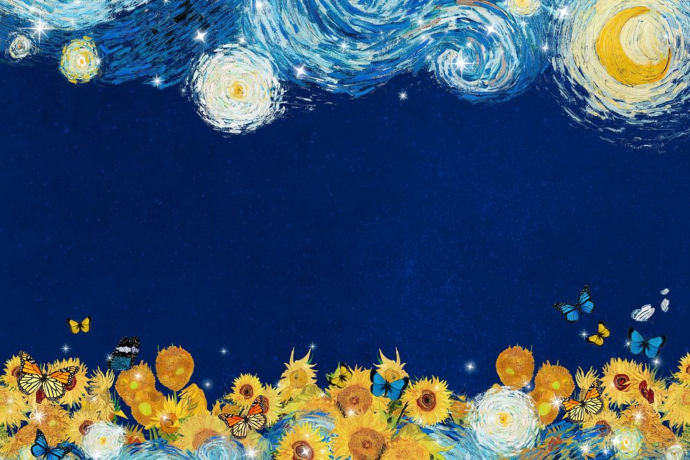Starry Night border background, Van Gogh's artwork remixed by rawpixel