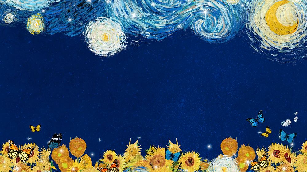 Starry Night border desktop wallpaper, Van Gogh's artwork remixed by rawpixel