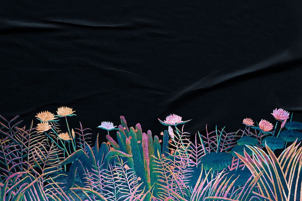 Flower border background, Henri Rousseau's artwork remixed by rawpixel psd