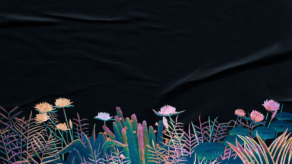 Flower border computer wallpaper, Henri Rousseau's artwork remixed by rawpixel
