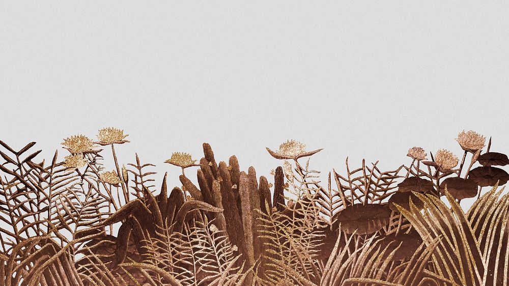 Flower border monochrome computer wallpaper, Henri Rousseau's artwork remixed by rawpixel