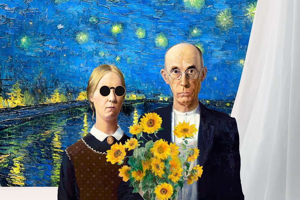 American Gothic mixed media, Grant Wood's artwork remixed by rawpixel vector