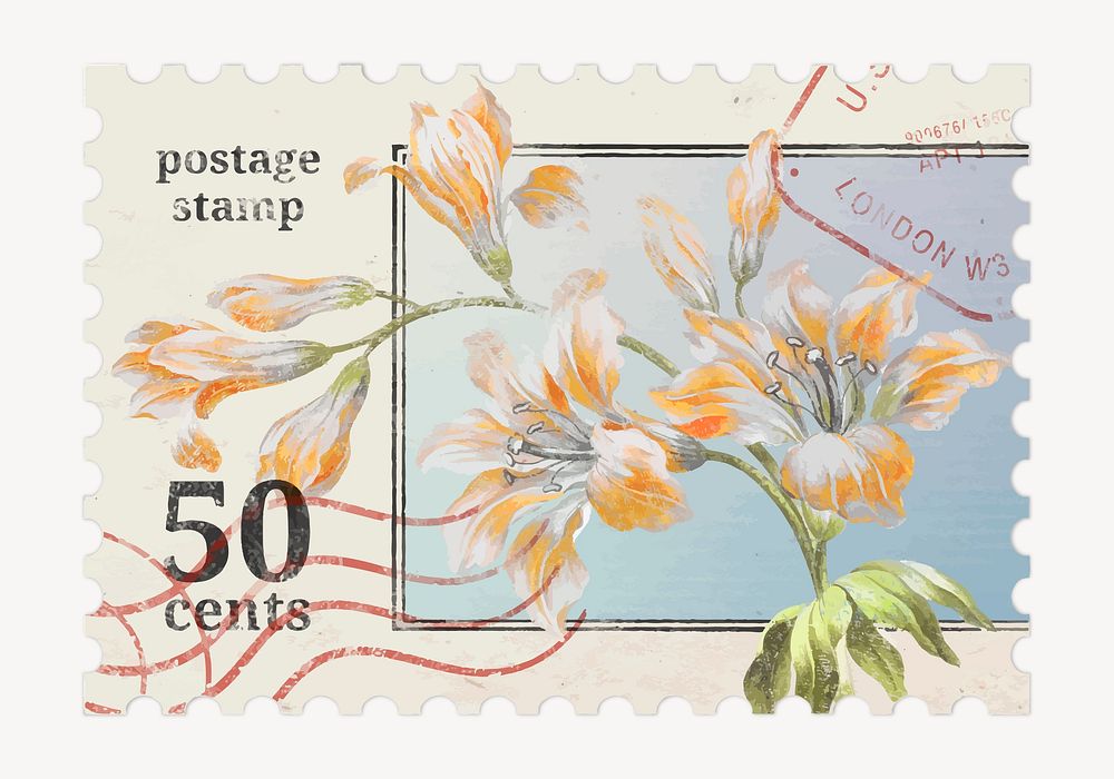 Flower postage stamp illustration, vintage graphic vector
