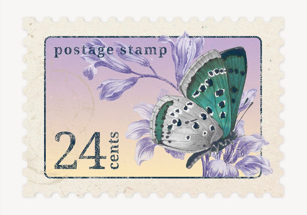 Butterfly postage stamp graphic, aesthetic illustration