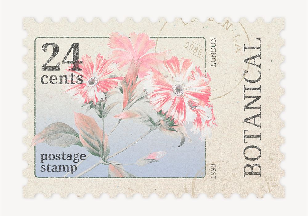 Ephemera flower postage stamp graphic, aesthetic illustration psd