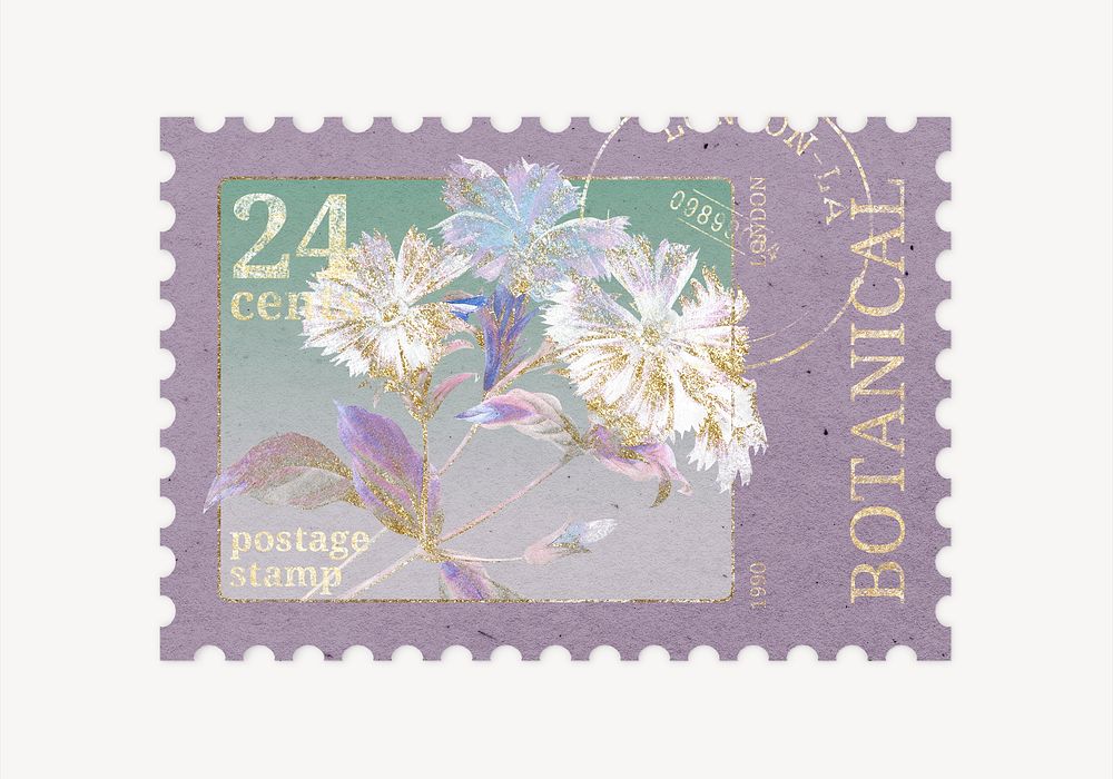Ephemera flower postage stamp graphic, aesthetic illustration psd