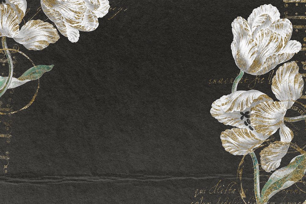 Ephemera white flower on black background, vintage illustration