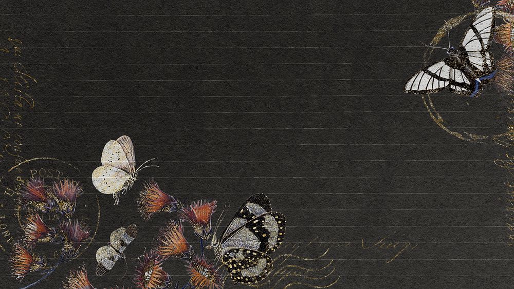Flowers and butterflies HD wallpaper, black ephemera background