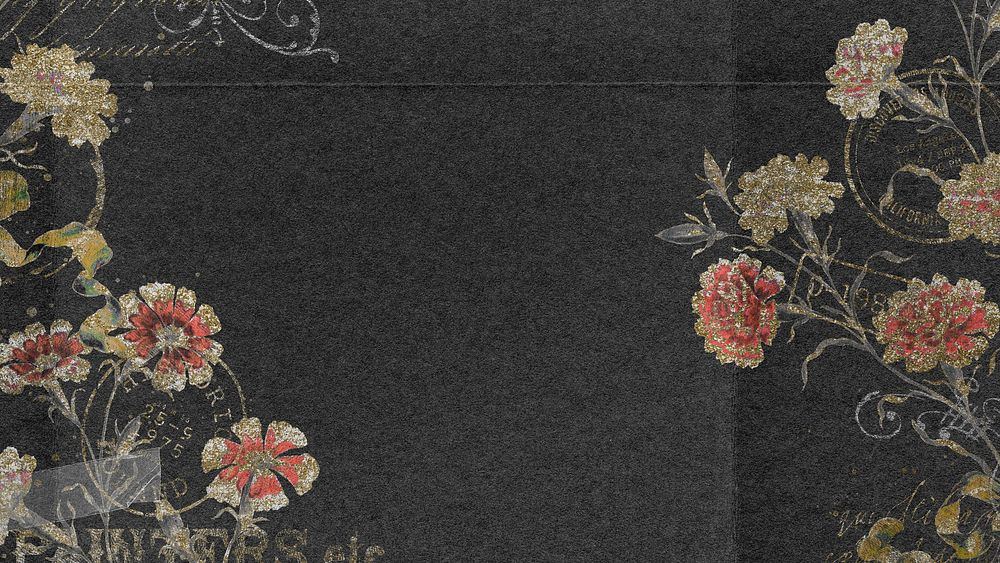 Ephemera red flower desktop wallpaper, vintage black background