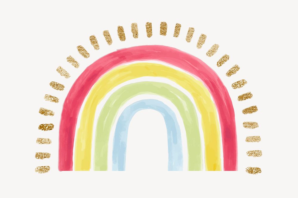 Cute rainbow sticker, watercolor design vector
