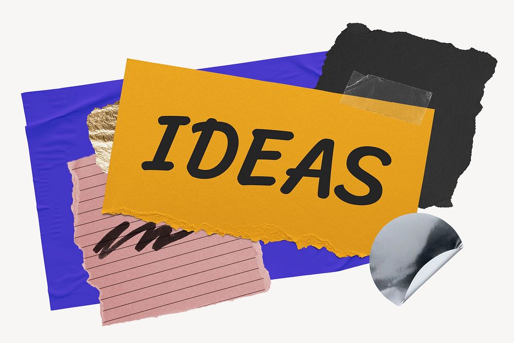 Ideas word typography, aesthetic paper collage