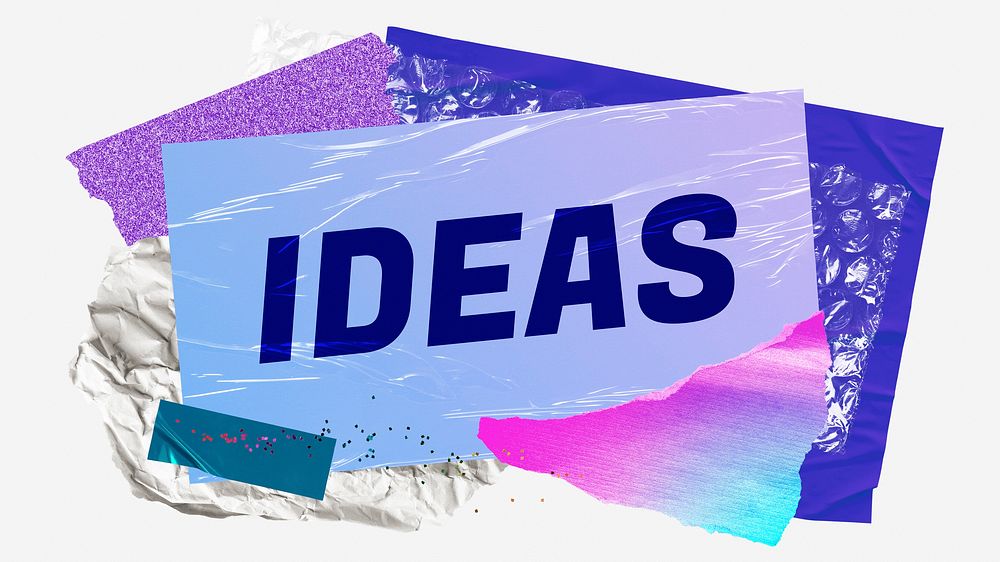 Ideas word typography, aesthetic paper collage