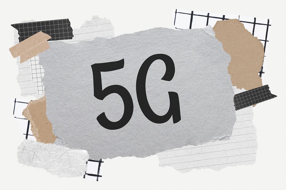 5G word typography, aesthetic paper collage psd