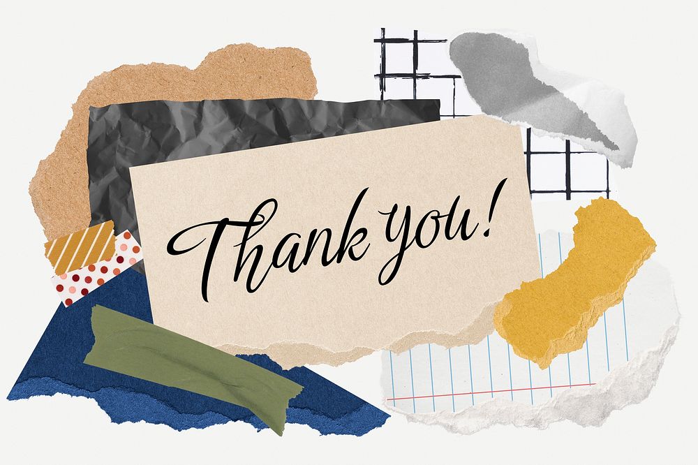 Thank you! word typography, aesthetic paper collage psd