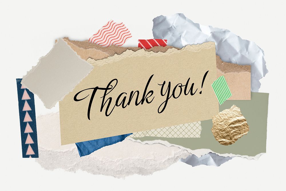 Thank you! word typography, aesthetic paper collage psd