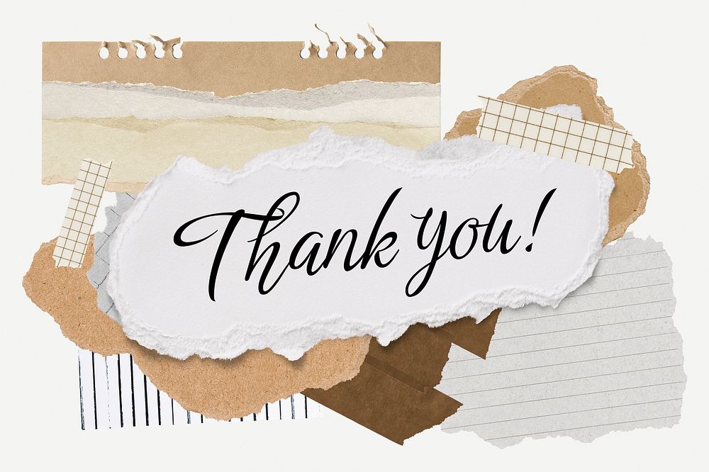 Thank you! word typography, aesthetic paper collage psd