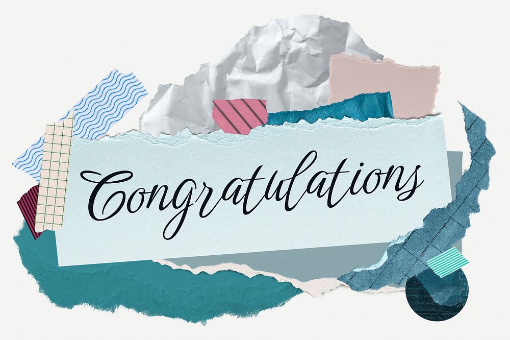 Congratulations word typography, aesthetic paper collage psd