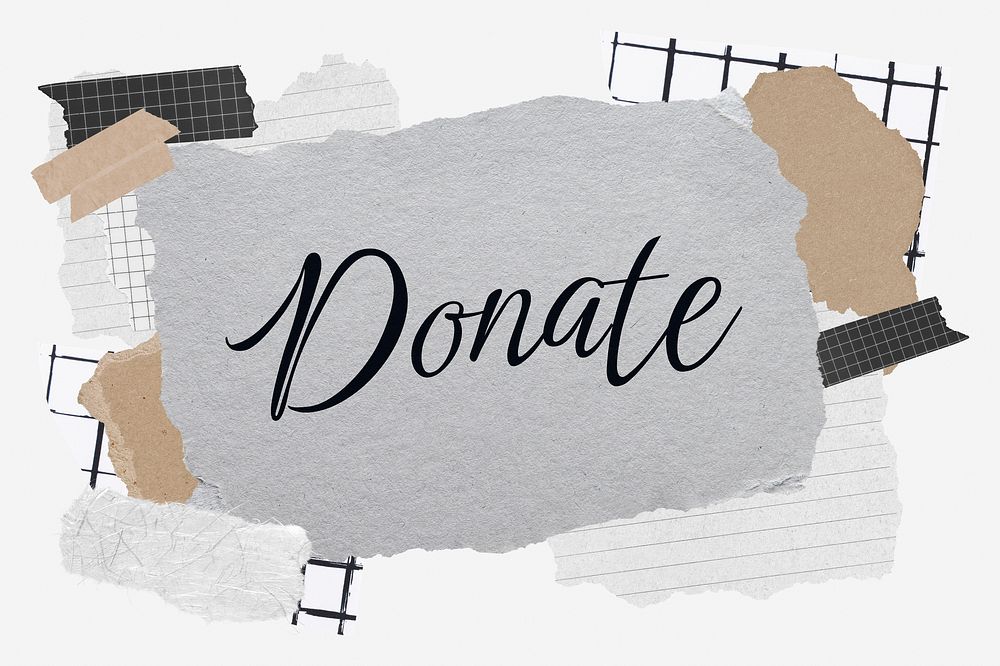 Donate word typography, aesthetic paper collage