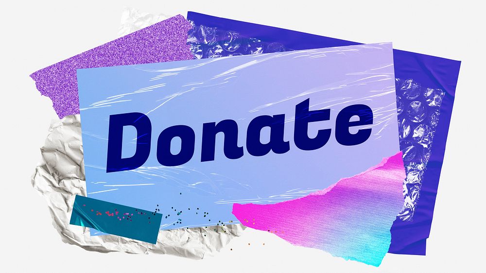 Donate word typography, aesthetic paper collage