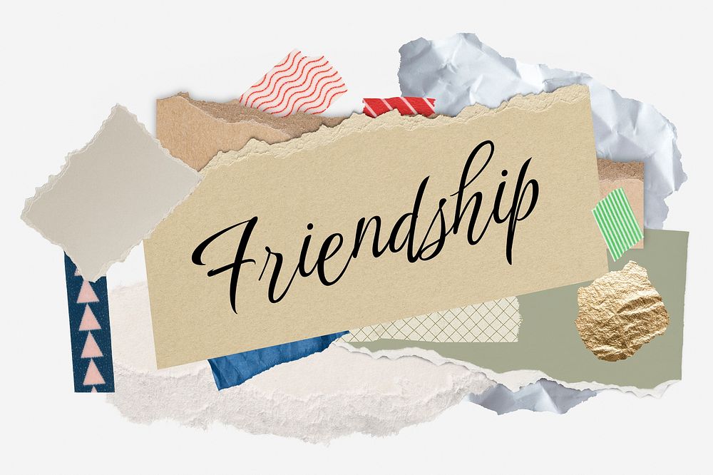 Friendship word typography, aesthetic paper collage