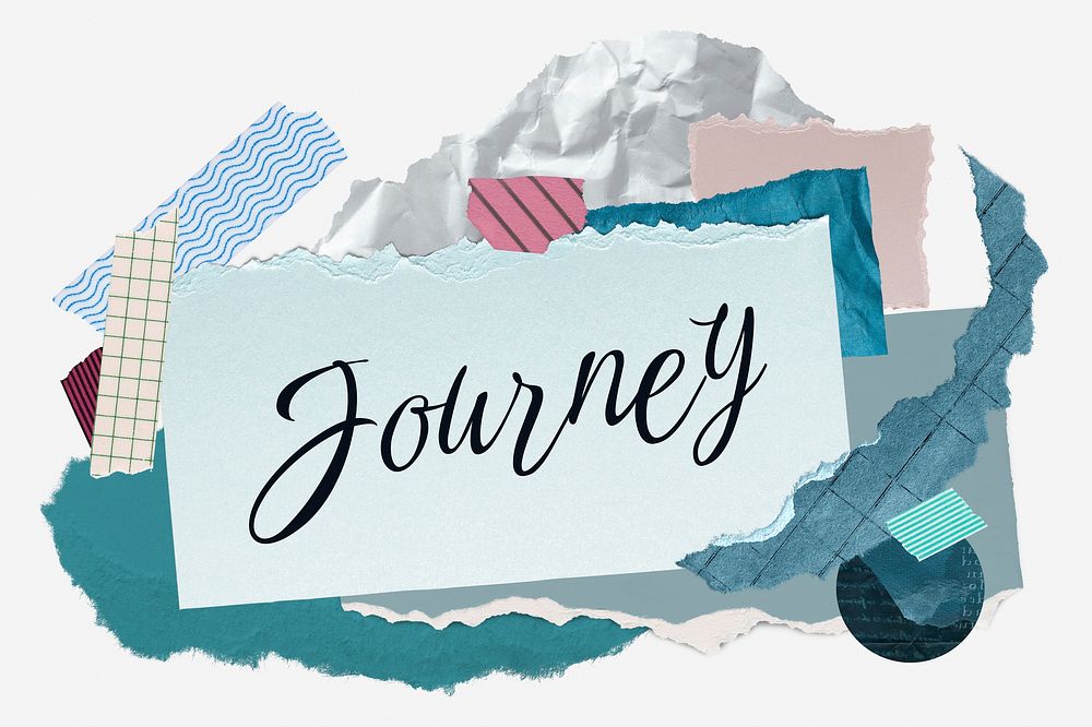 Journey word typography, aesthetic paper collage
