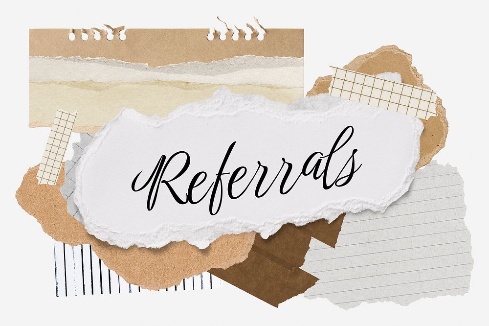 Referrals word typography, aesthetic paper collage