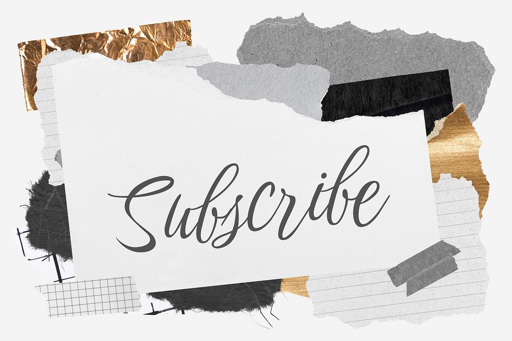 Subscribe word typography, aesthetic paper collage