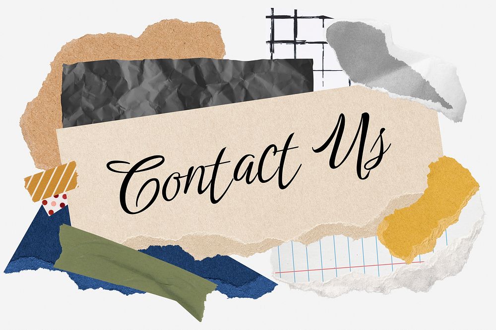 Contact us word typography, aesthetic paper collage