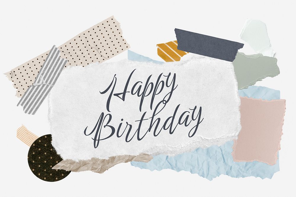 Happy Birthday word typography, aesthetic paper collage