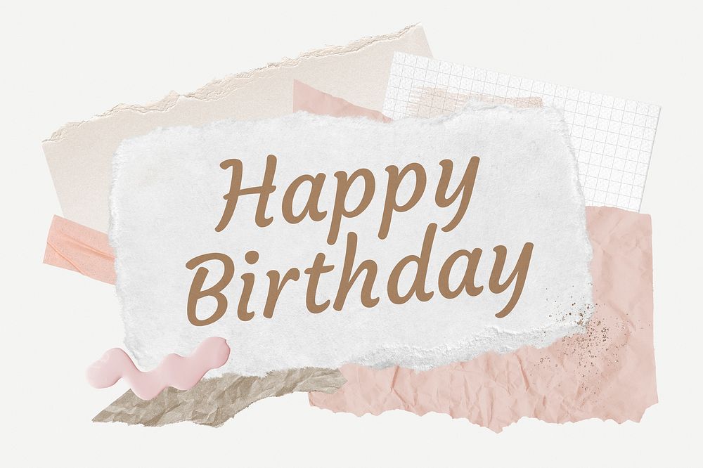 Happy Birthday word typography, aesthetic paper collage psd