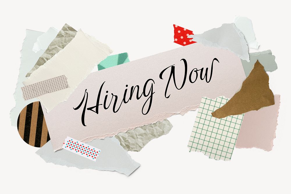 Hiring now word typography, aesthetic paper collage