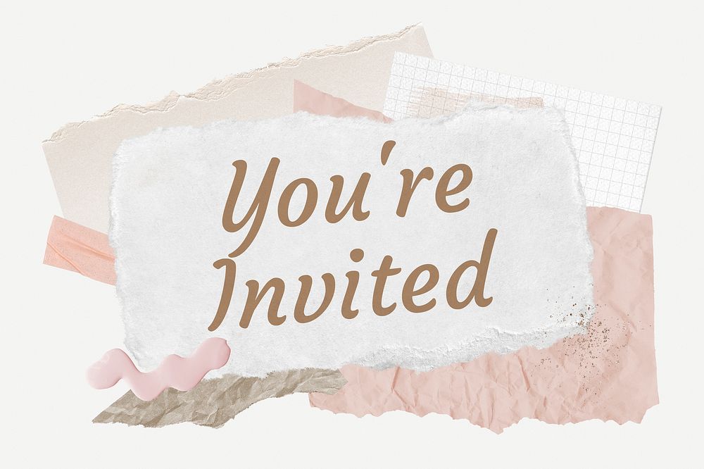 You're invited word typography, aesthetic paper collage psd