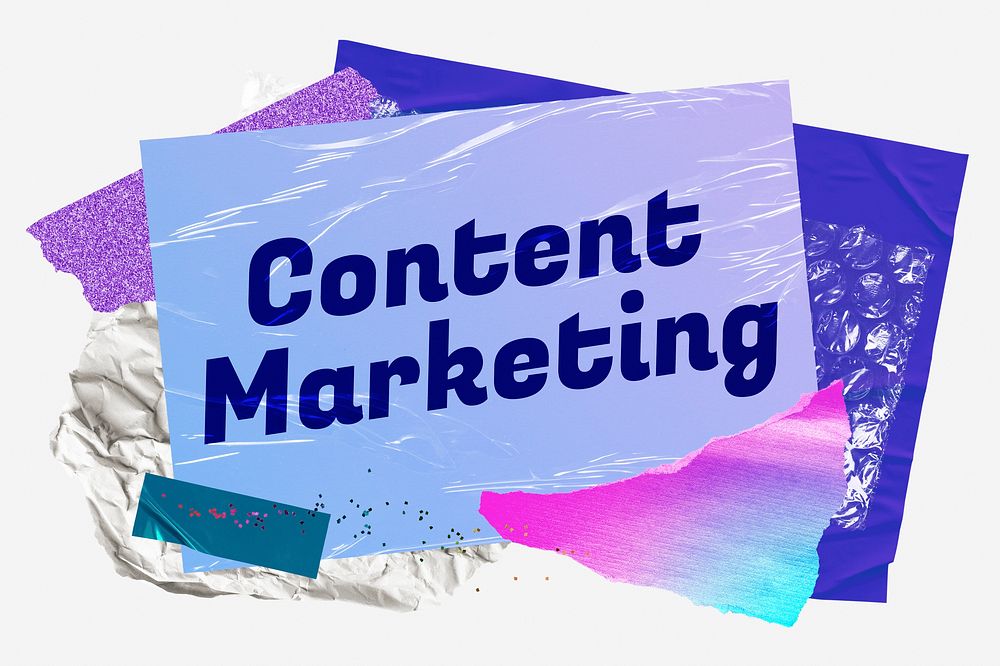 Content marketing word typography, aesthetic paper collage