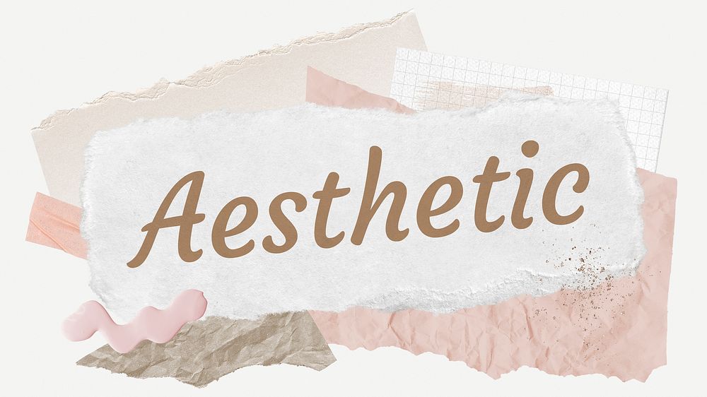 Aesthetic word typography, feminine paper collage psd