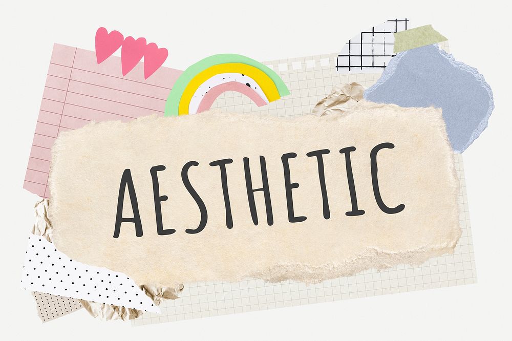 Aesthetic word typography, cute paper collage psd