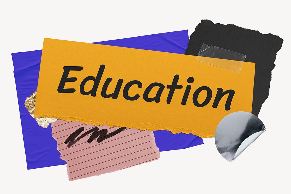 Education word typography, aesthetic paper collage