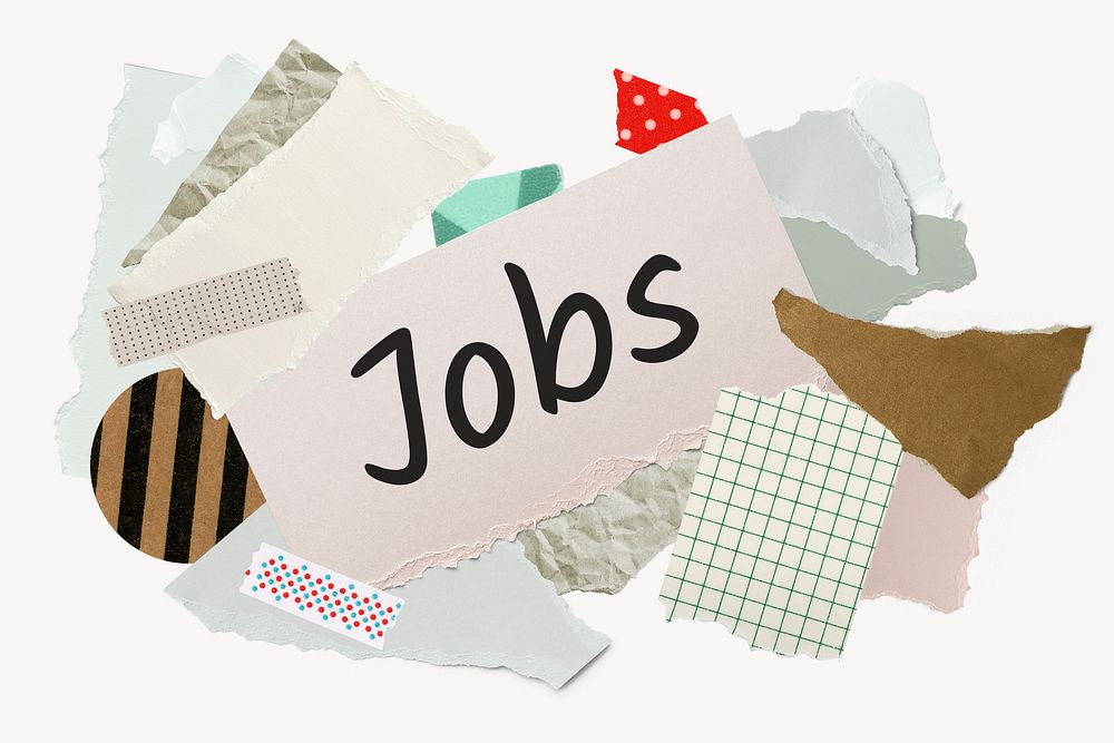 Jobs word typography, aesthetic paper collage