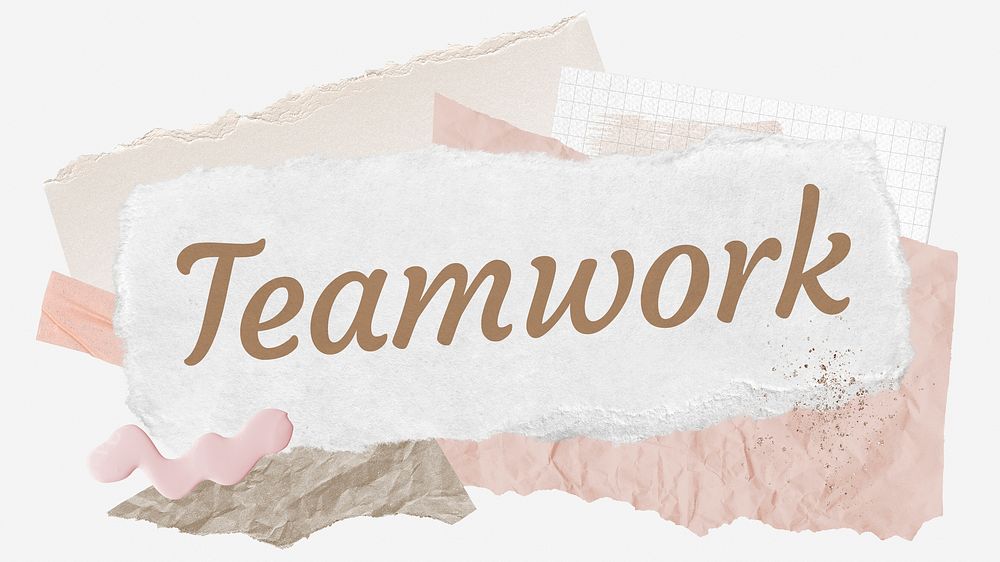 Teamwork word typography, aesthetic paper collage