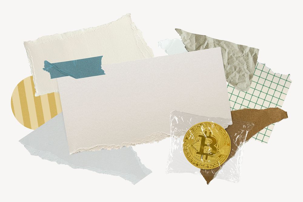 Bitcoin cryptocurrency frame background, paper collage aesthetic psd