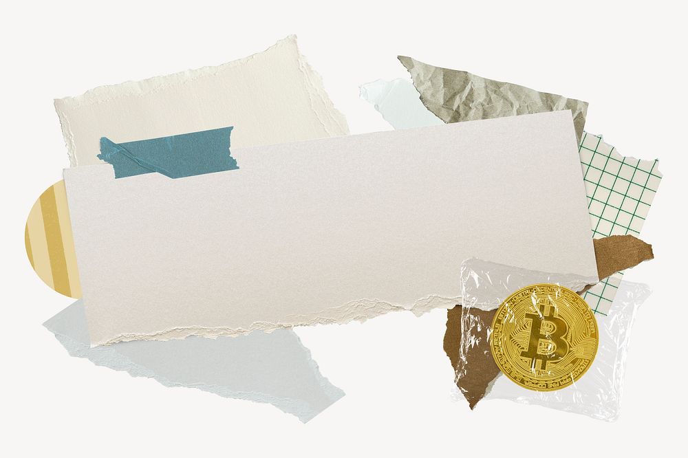 Bitcoin cryptocurrency frame background, paper collage aesthetic