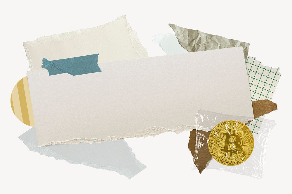 Bitcoin cryptocurrency frame background, paper collage aesthetic psd