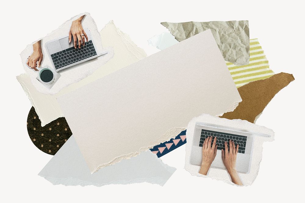 Aesthetic WFH frame background, paper collage aesthetic psd