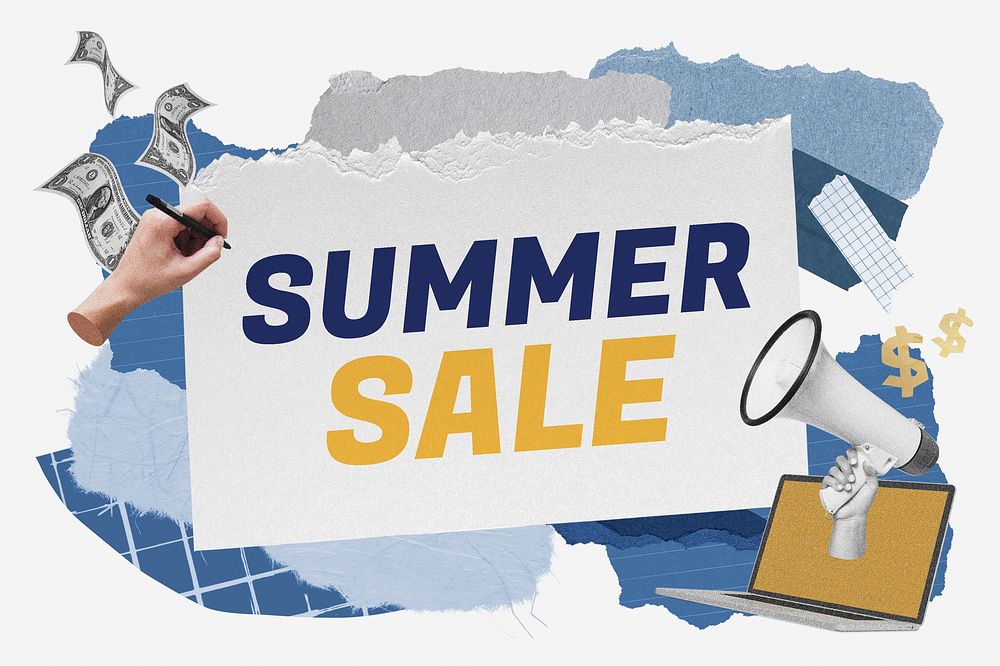 Summer sale word typography, marketing aesthetic paper collage