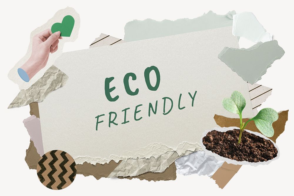 Eco friendly word typography, environment aesthetic paper collage