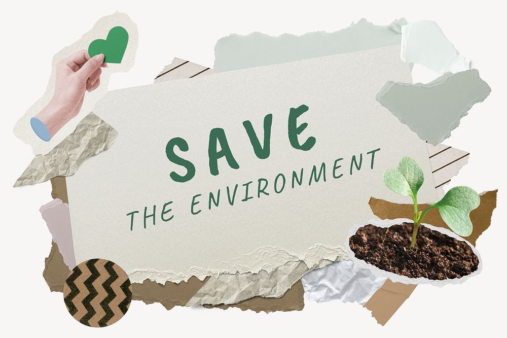 Save the environment word typography, aesthetic paper collage