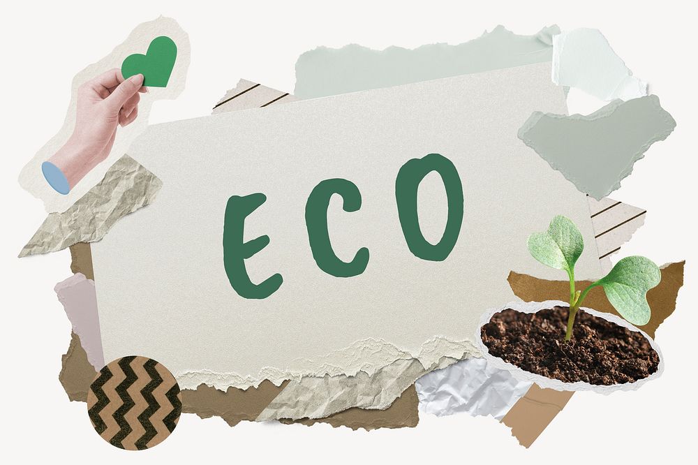 ECO word typography, environment aesthetic paper collage